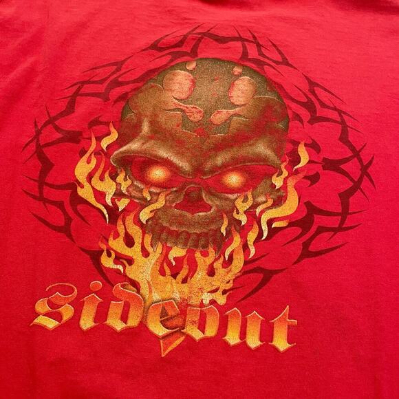 Vintage Sideout Flaming Skull Shirt Mens Medium USA 90s Y2K Surf Skate Flames - Picture 2 of 15